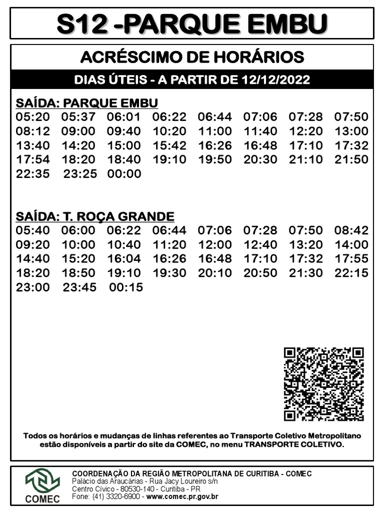 Horários do Transporte Parque Embu | PDF
