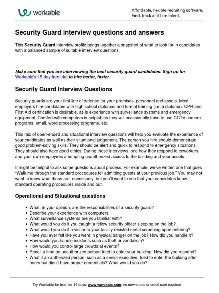Security Guard Security Officer Interview Questions PDF Security