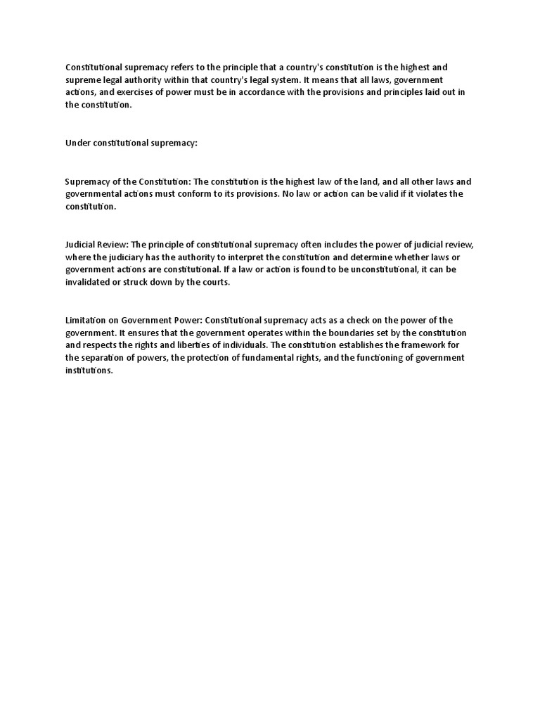 Definition of Constitutional Supremacy | PDF | Politics