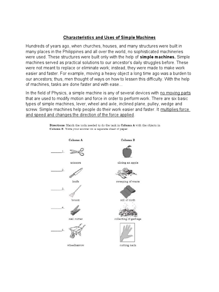 Uses and Characteristics of Simple Machines | PDF | Machines ...