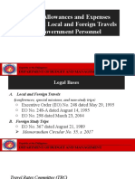 Travel Allowances and Expenses For Official Local and Foreign Travels of Government Personnel