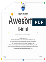 Google Interland D4ni1el Certificate of Awesomeness
