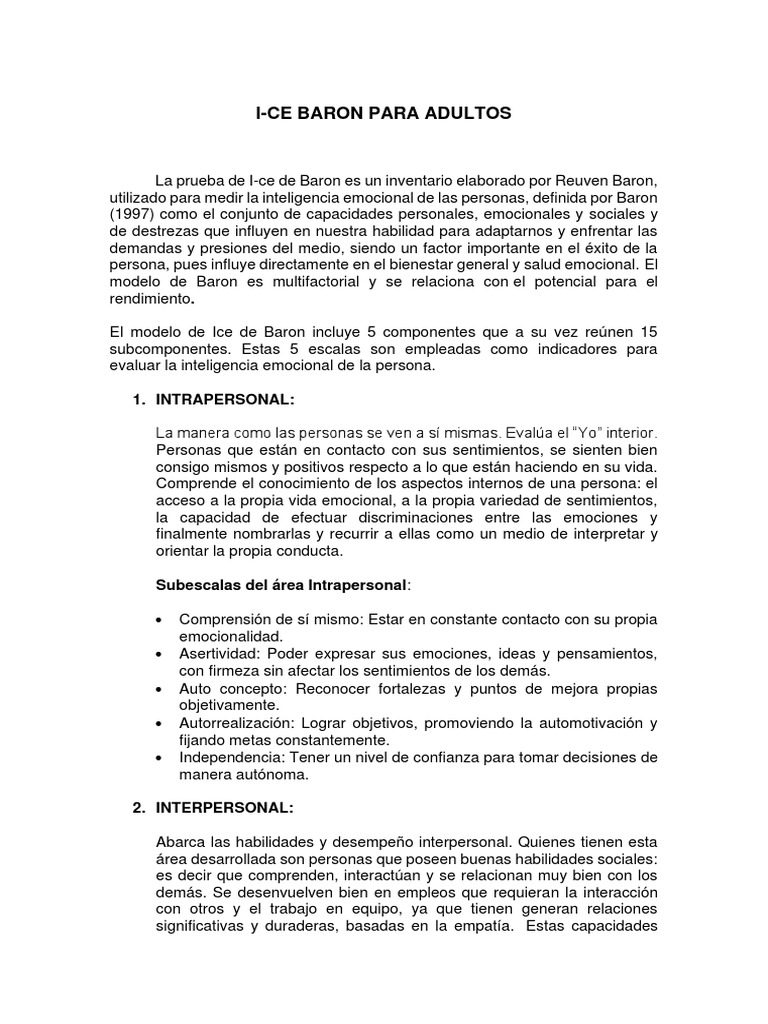 Resumen Test de Baron | PDF | Las emociones | Inteligencia emocional