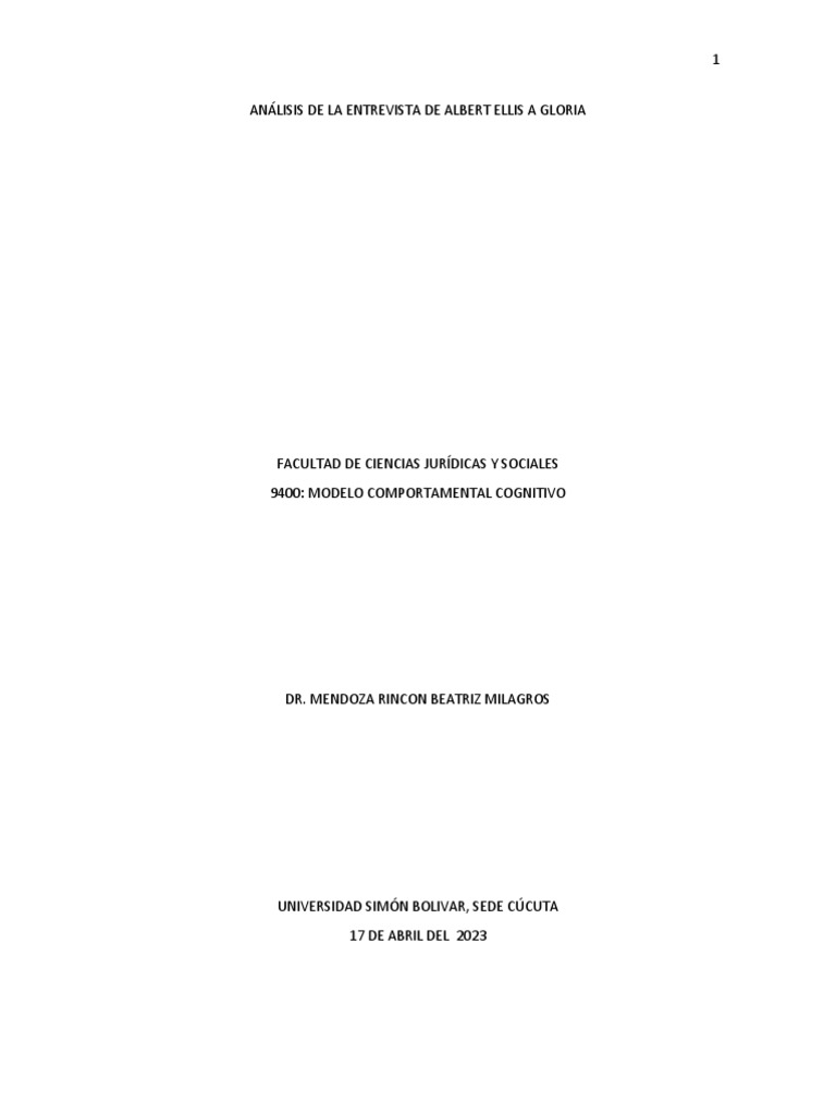 Análisis de La Entrevista de Albert Ellis A Gloria PDF Sicología