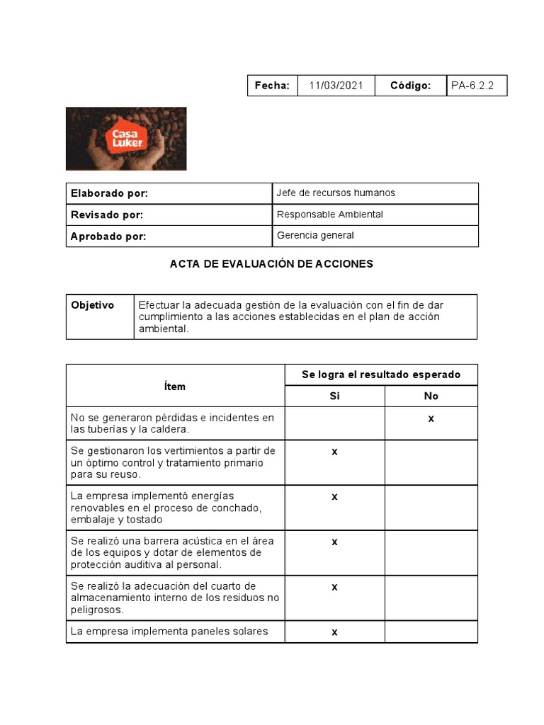 Acta De Evaluación De Eficacia De Acciones Pdf