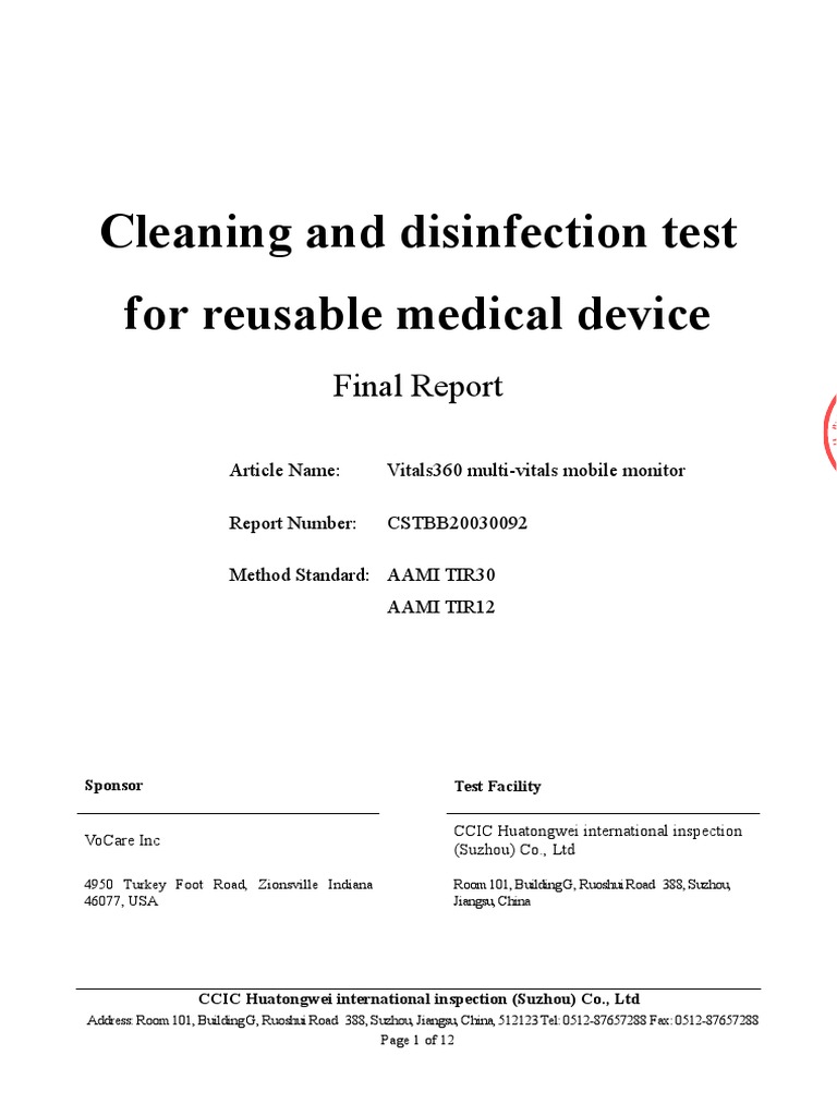 Cleaning Test PDF Disinfectant Medical Device