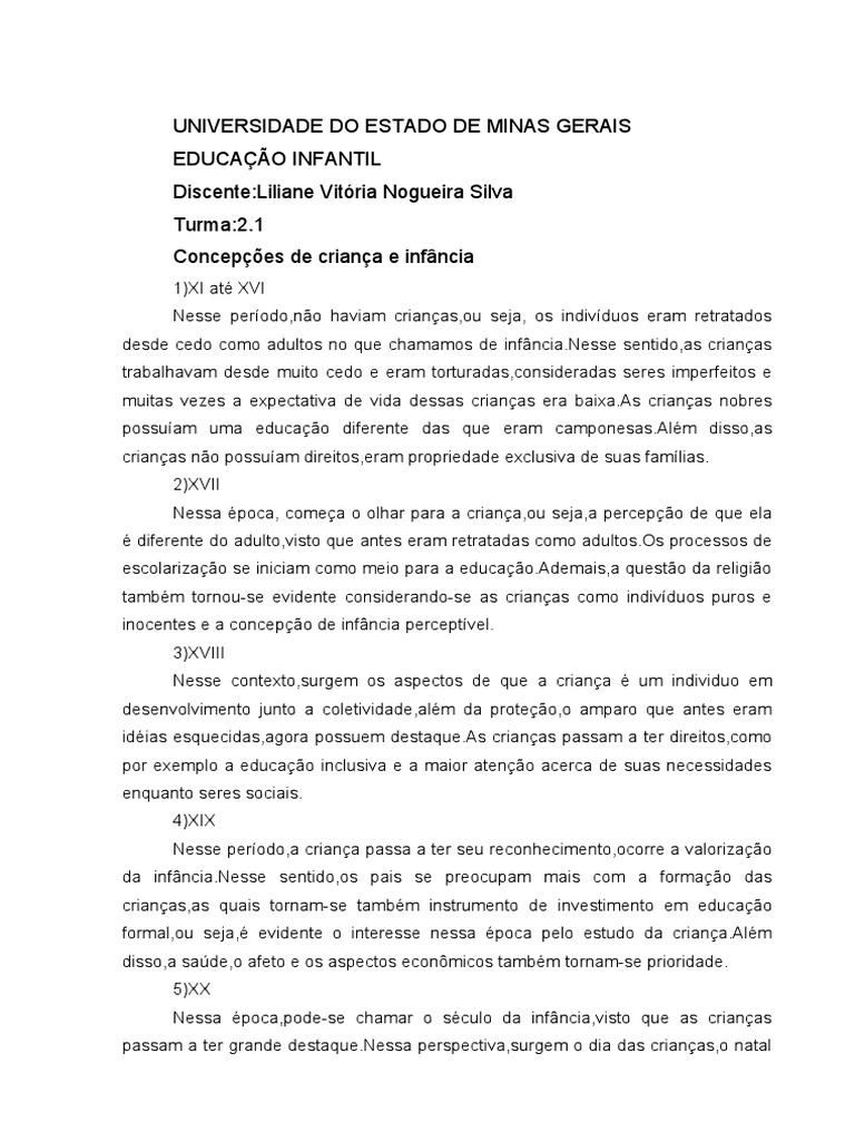 Concepções de Criança e Infância | PDF | Pré-escola