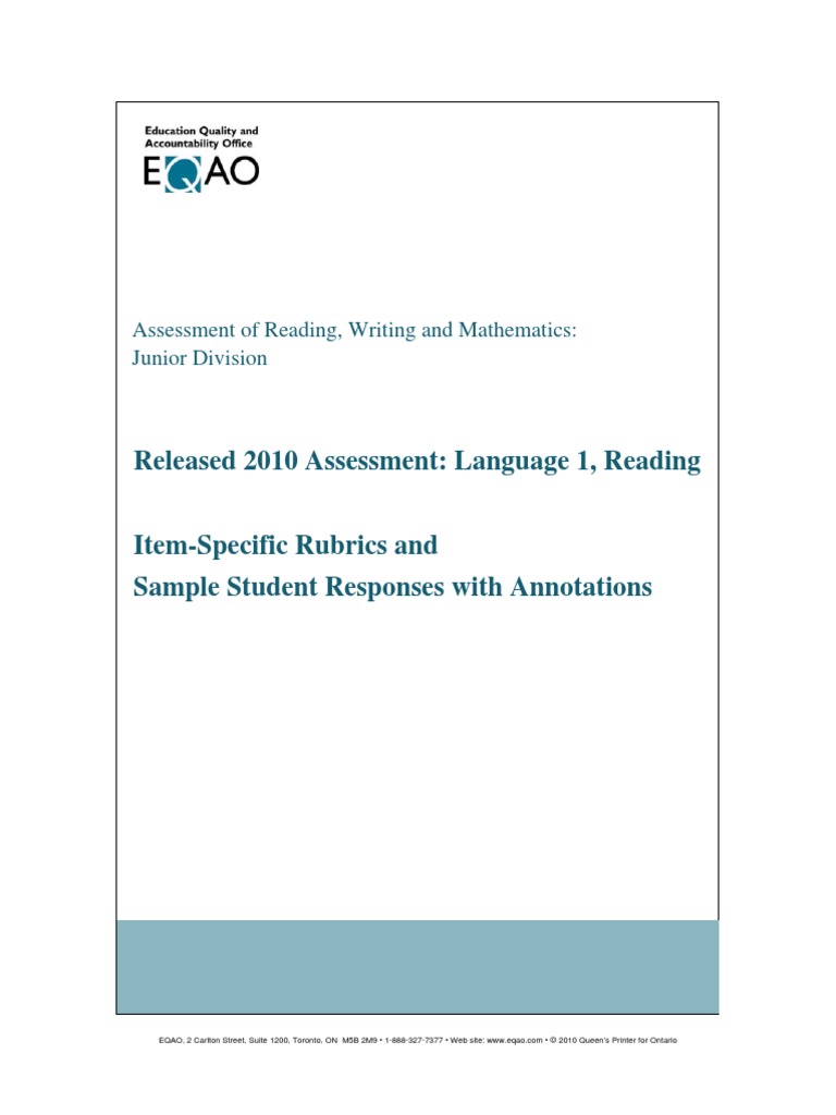 Language 1 Scoring Guide Reading 2010 | PDF | Annotation | Understanding