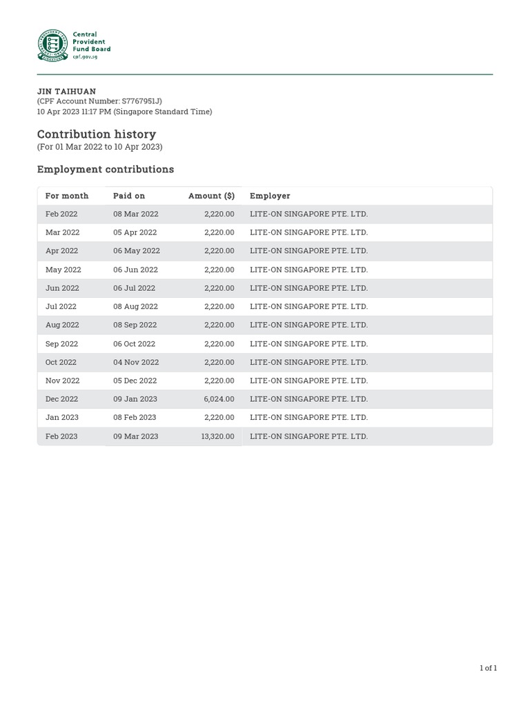 CPF Contribution History Summary | PDF