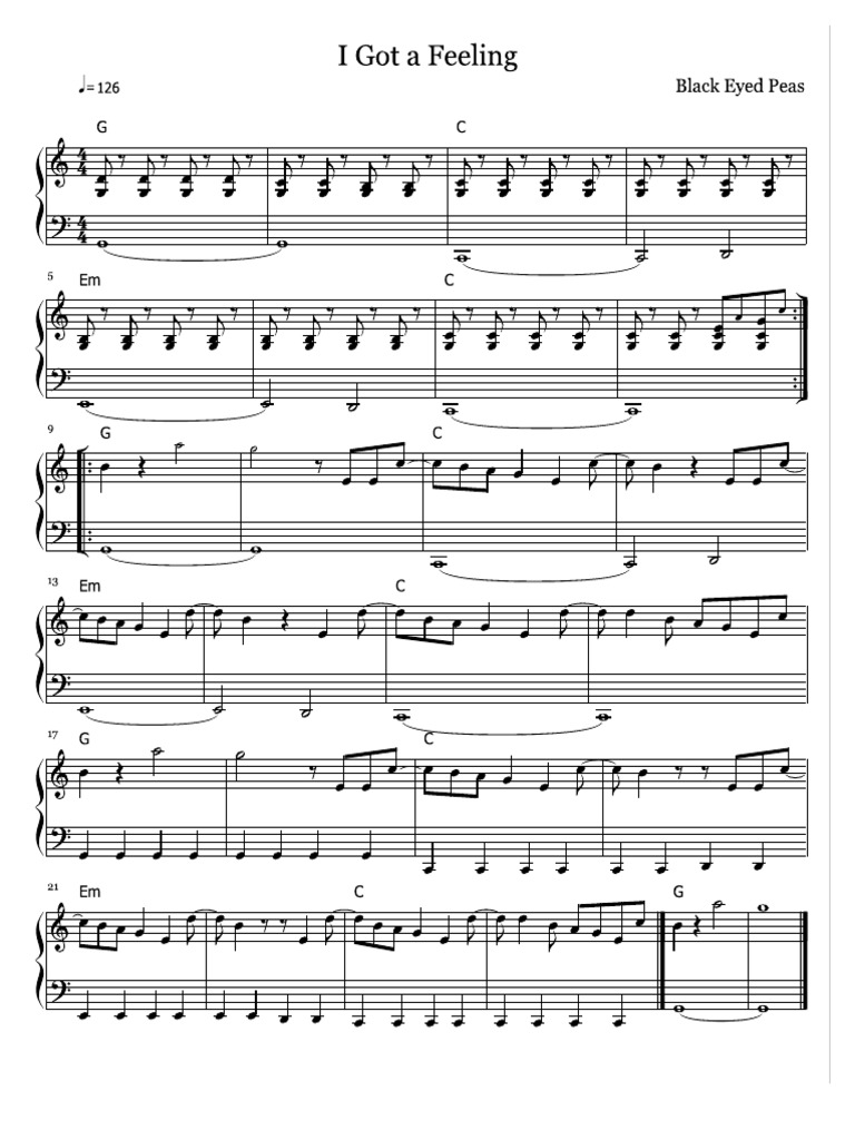 I Gotta Feeling (Notation With Chords Key G) Black Eyed Peas PDF