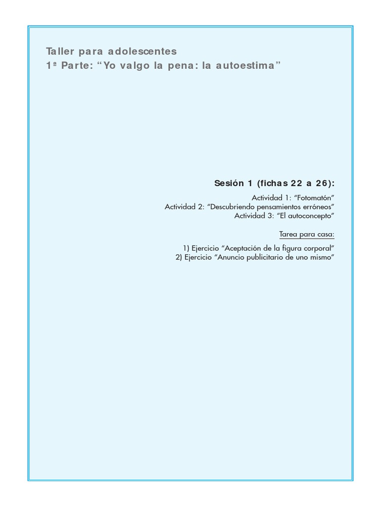 Taller para Adolescentes 1a Parte Yo Val | PDF | Autoestima | Conceptos ...