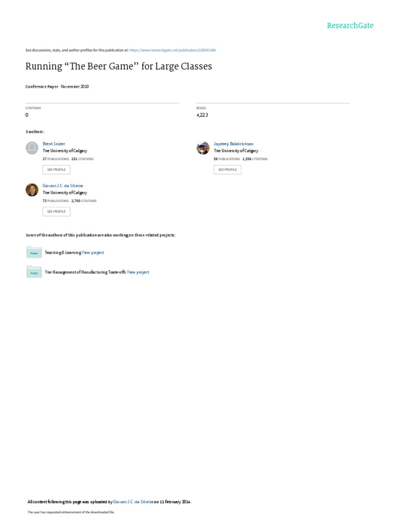 Running The Beer Game For Large Classes PDF Simulation Inventory