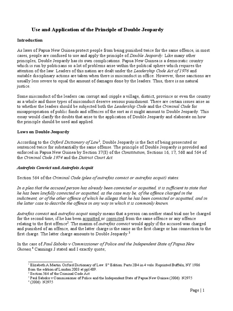 Use and Application of The Principle of Double Jeopardy PDF Double