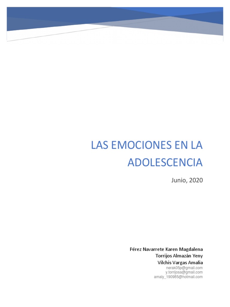 Emociones en la Adolescencia | PDF | Las emociones | Ansiedad
