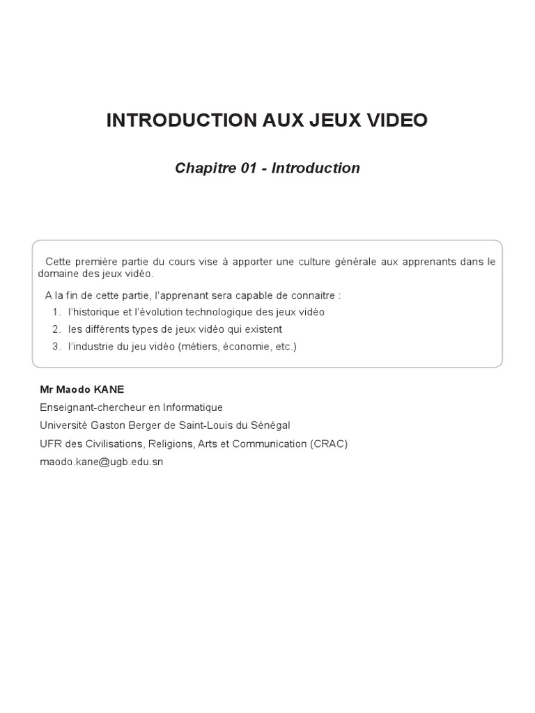 Chap 01 Introduction | PDF | Industrie du jeu vidéo | Jeux vidéo