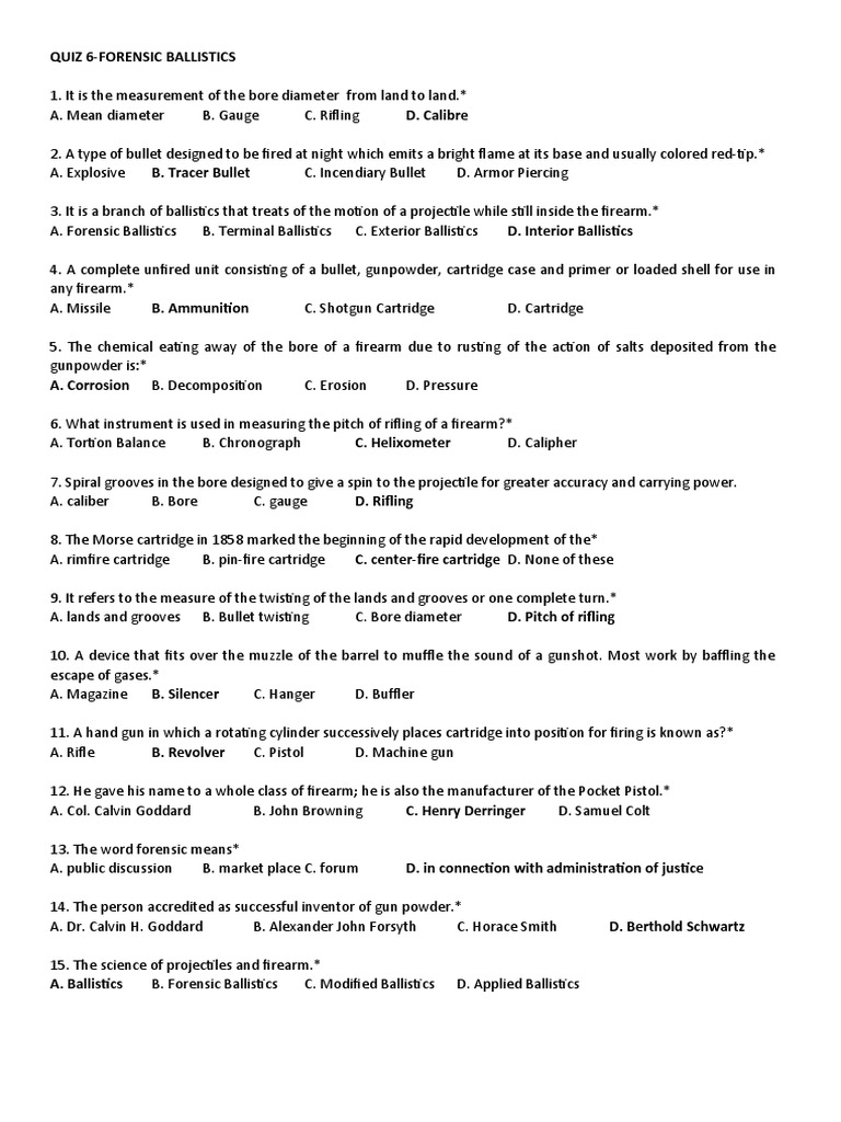 FRNSC Quiz 6 PDF Cartridge (Firearms) Gun Barrel