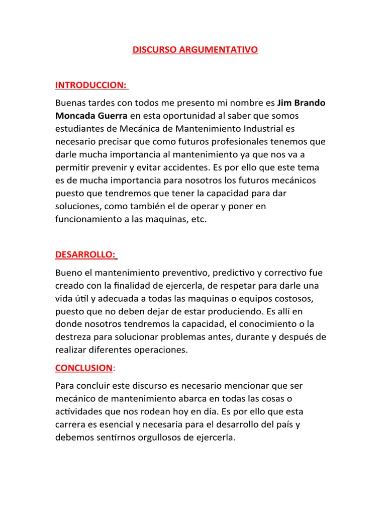 Discurso de Mecanica de Mantenimiento PDF