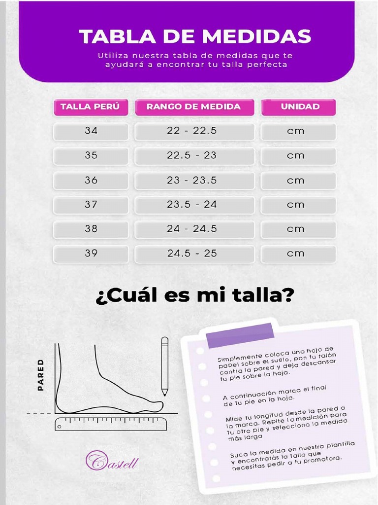 GUIA DE TALLAS CALZADOS CASTELL | PDF