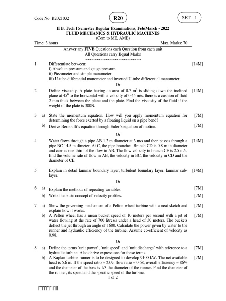 Fluid Mechanics Hydraulic Machines Feb Mar 2022 | PDF | Pump | Fluid ...