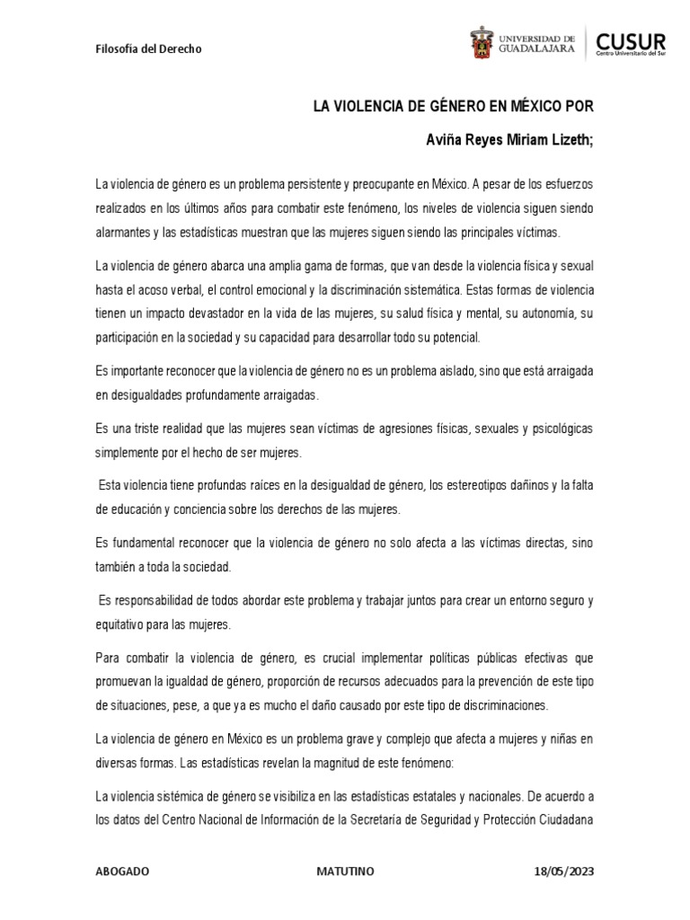 Violencia de género y feminicidio en México | PDF | La violencia contra ...