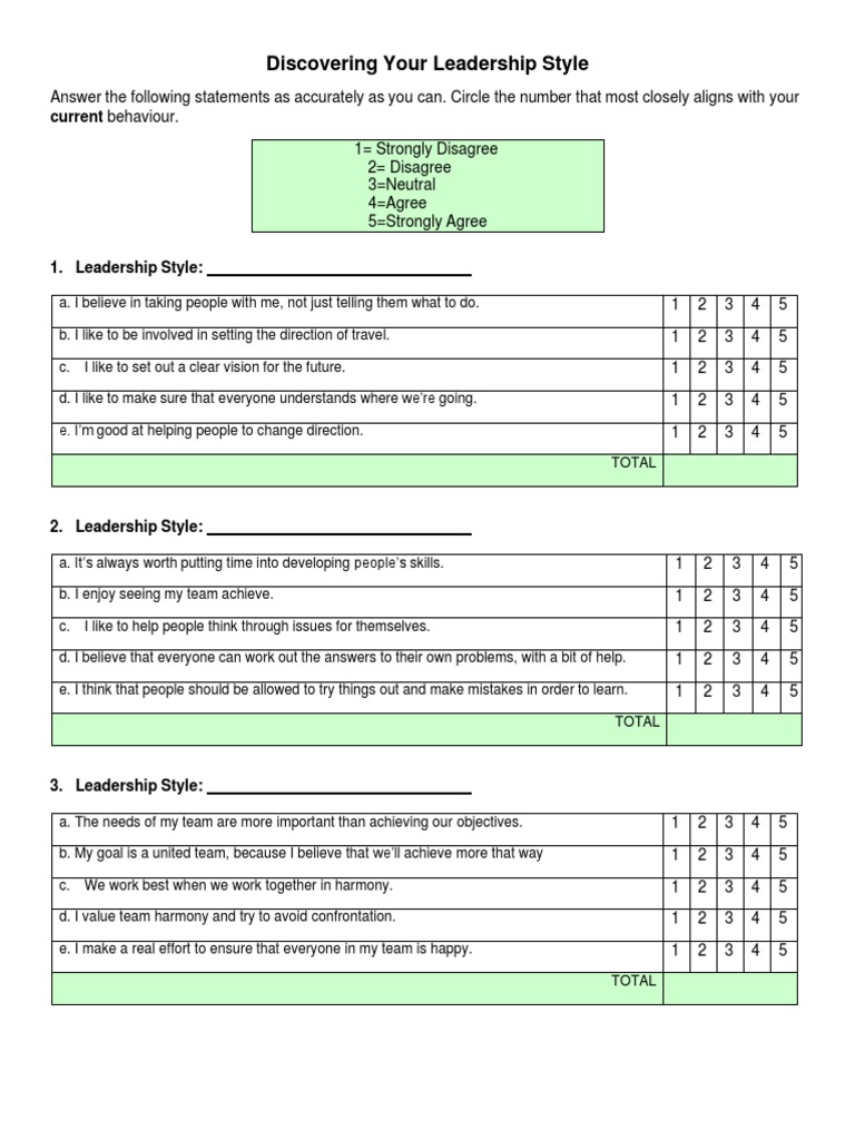 Leadership Style Assessment Questionnaire | PDF | Leadership | Psychology