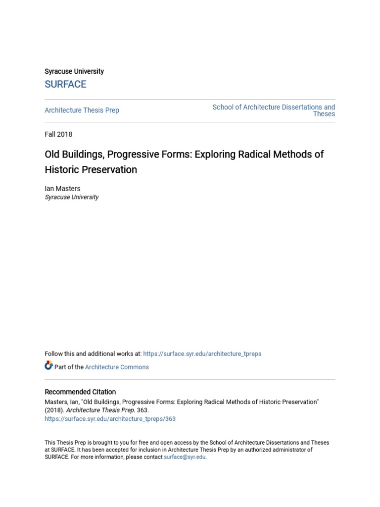 Radical Approaches to Historic Preservation | PDF | Thesis | Building