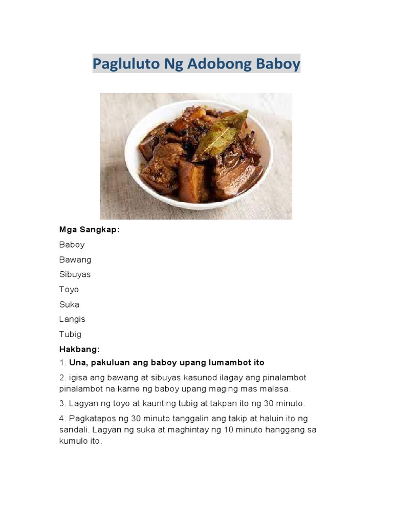 Pagluluto NG Adobong Baboy | PDF