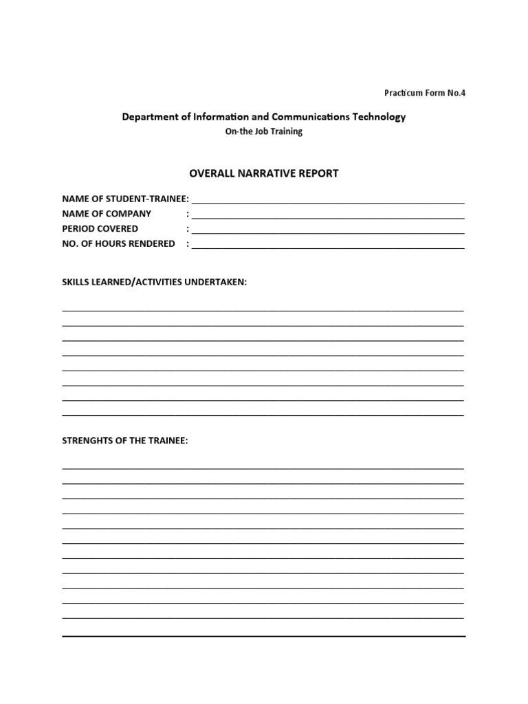 Practicum Form No. 4 Overall Narrative Report BSIS | PDF | Behavior ...