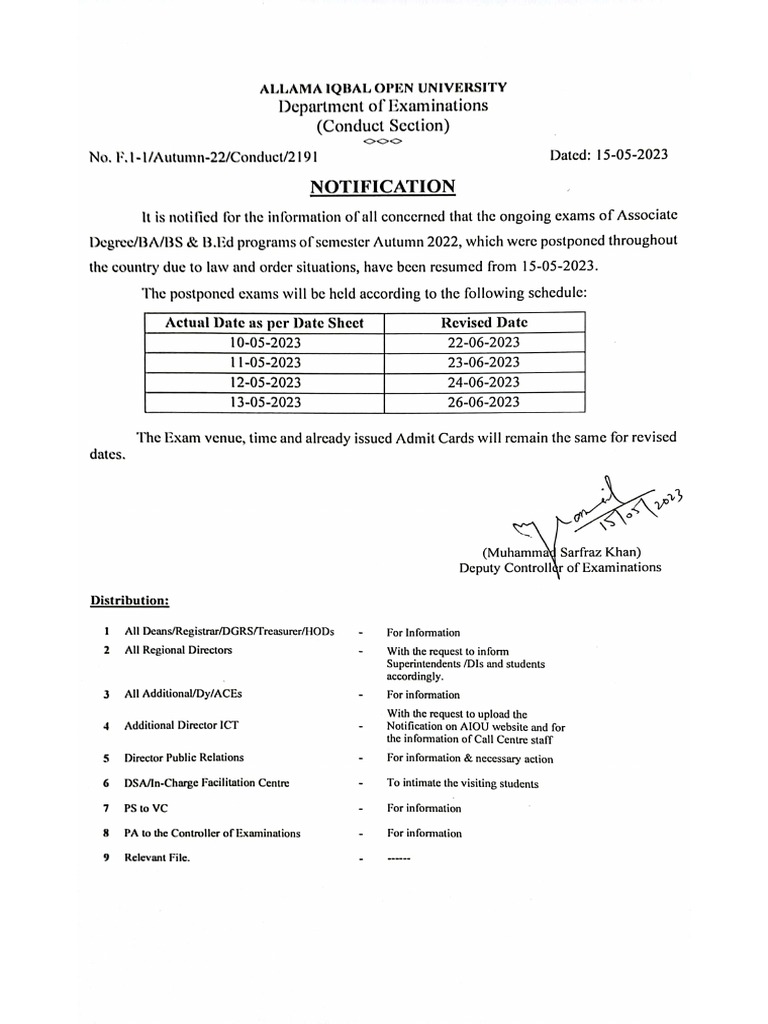 Notification of Revised Dates | PDF