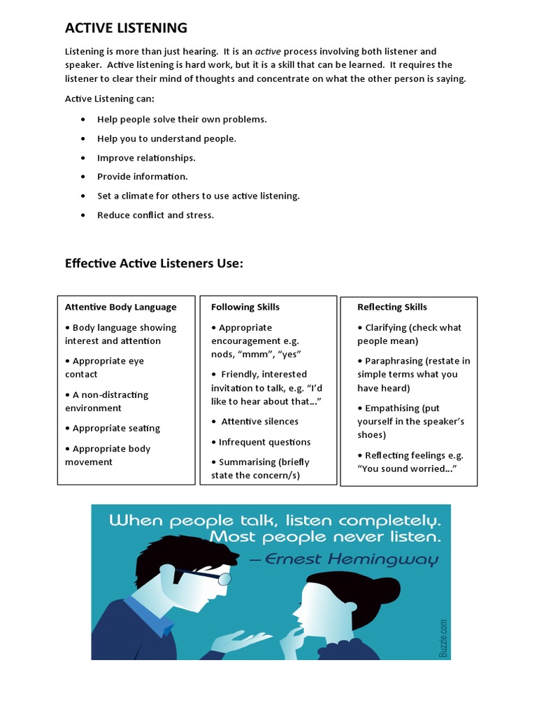 Active Listening PDF Nonverbal Communication Cognitive Psychology