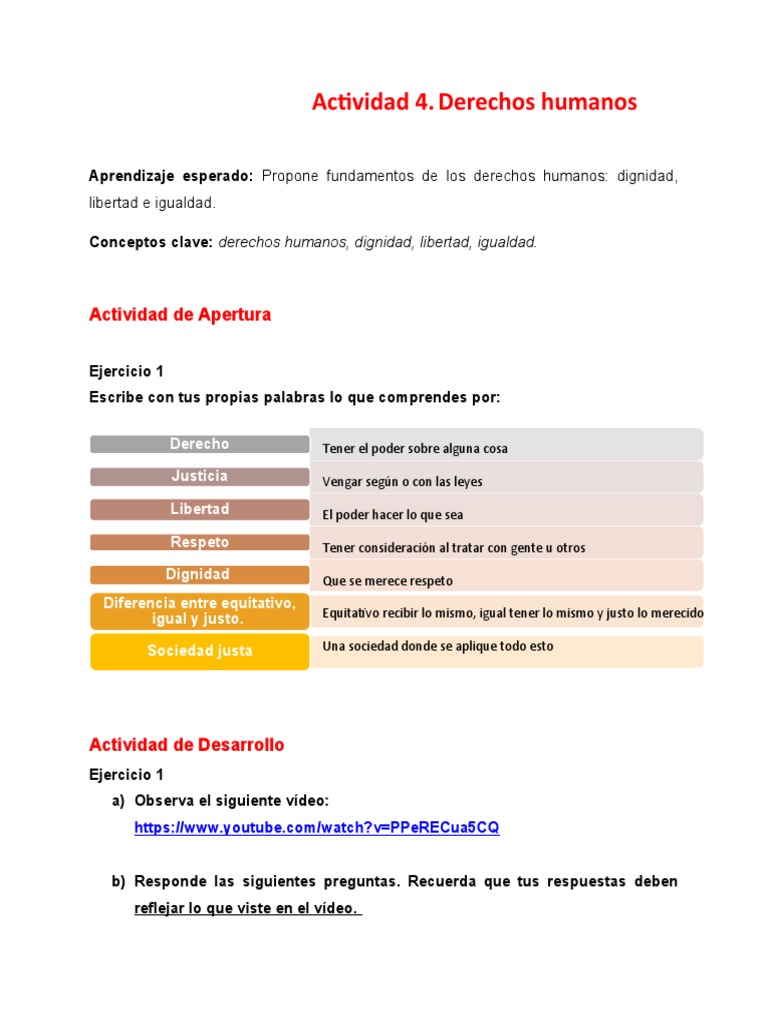 Actividad 4. Derechos Humanos Etica Segunda Unidad 2020 | PDF ...