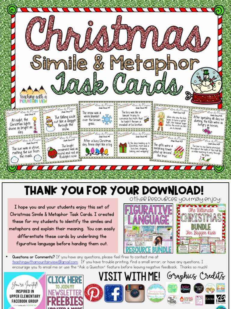 Christmas simile and metaphor task cards