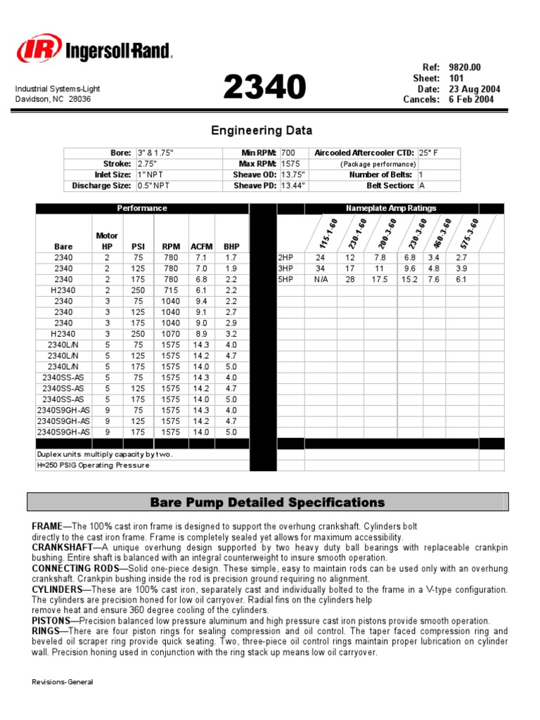 Engineering Data Bare Pump Detailed Specifications PDF Fuse