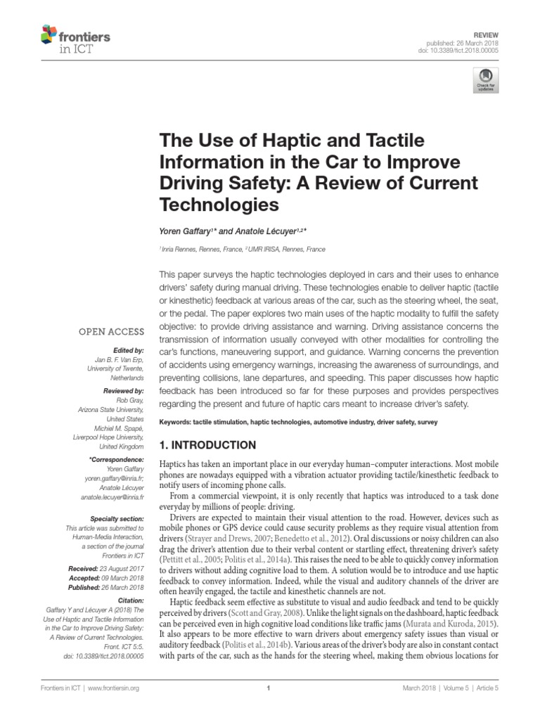 The Use of Haptic and Tactile Information in The Car To Improve Driving ...
