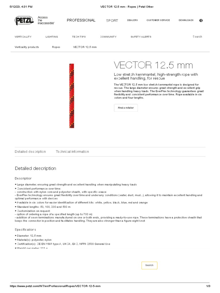 VECTOR 12.5 mm Rescue Rope Guide | PDF | Rope | Manufactured Goods