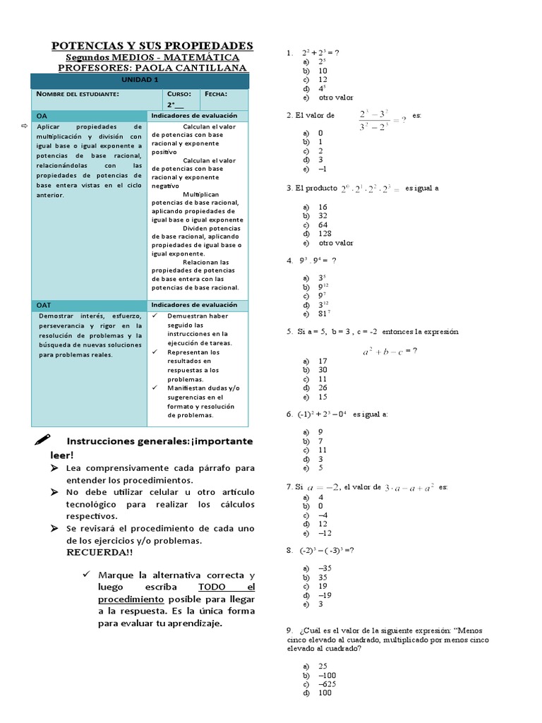 Guia De Potencias2 A B Pdf Exponenciación Multiplicación