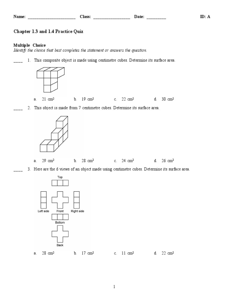 Chapter 1 3 and 1 4 practice quiz pdf area length