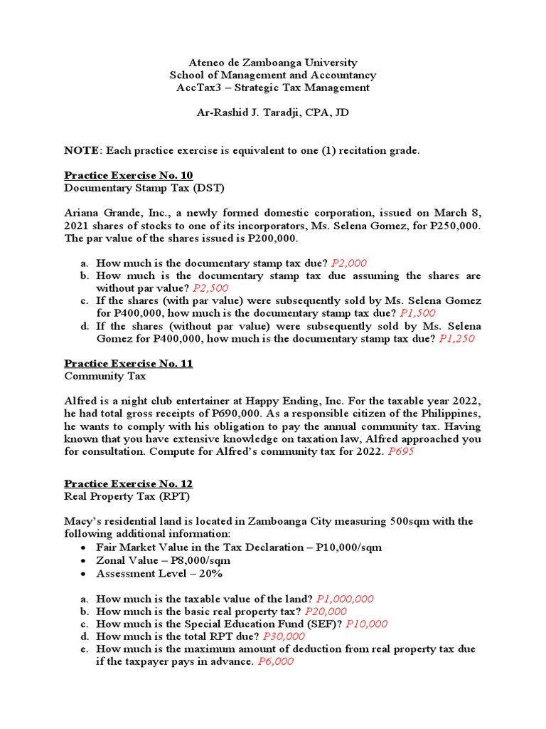Practice Exercises No. 10, 11 and 12 - ANSWER KEY | PDF | Finance ...
