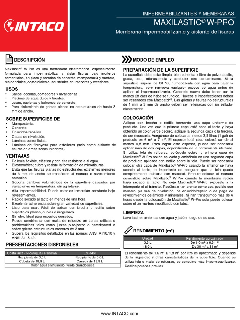 FT Maxilastic W-Pro | PDF | Agua | Albañilería