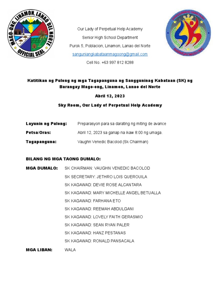 Katitikan NG Pulong | PDF