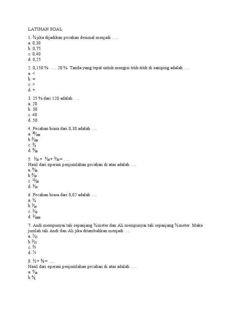 Latihan Soal Pecahan Pdf