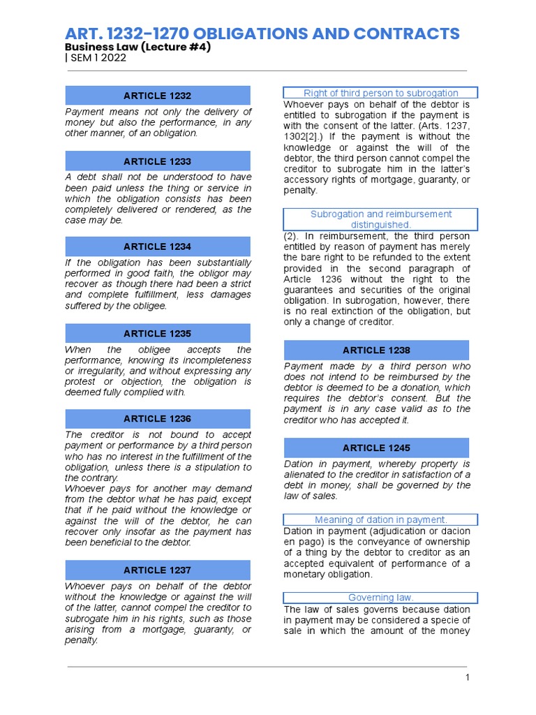 Obligations and Contracts Overview | PDF