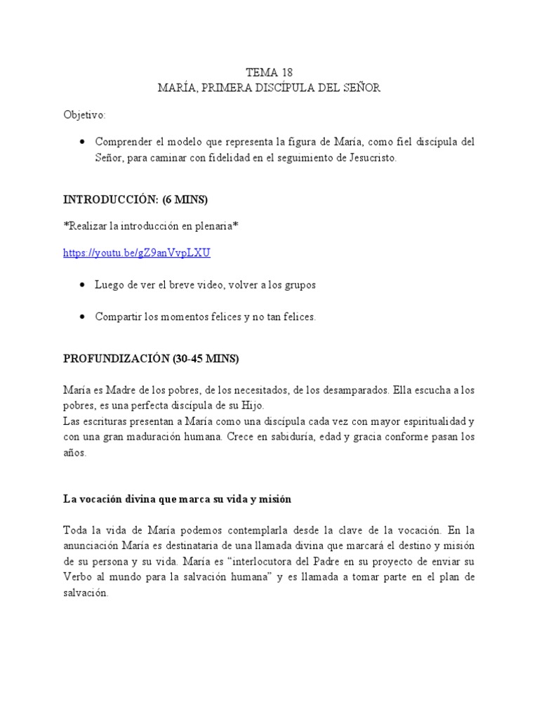 Tema 18 - Maria Primer Discipula Del Señor | PDF | María, madre de ...