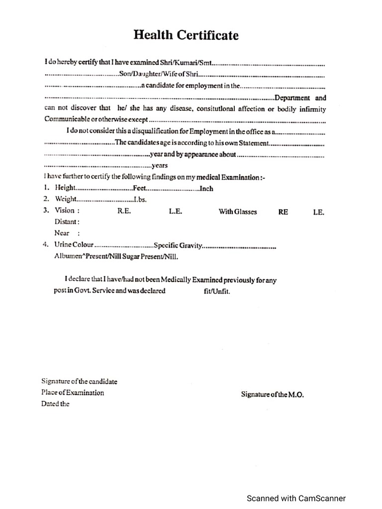 Health Certificate Format | PDF