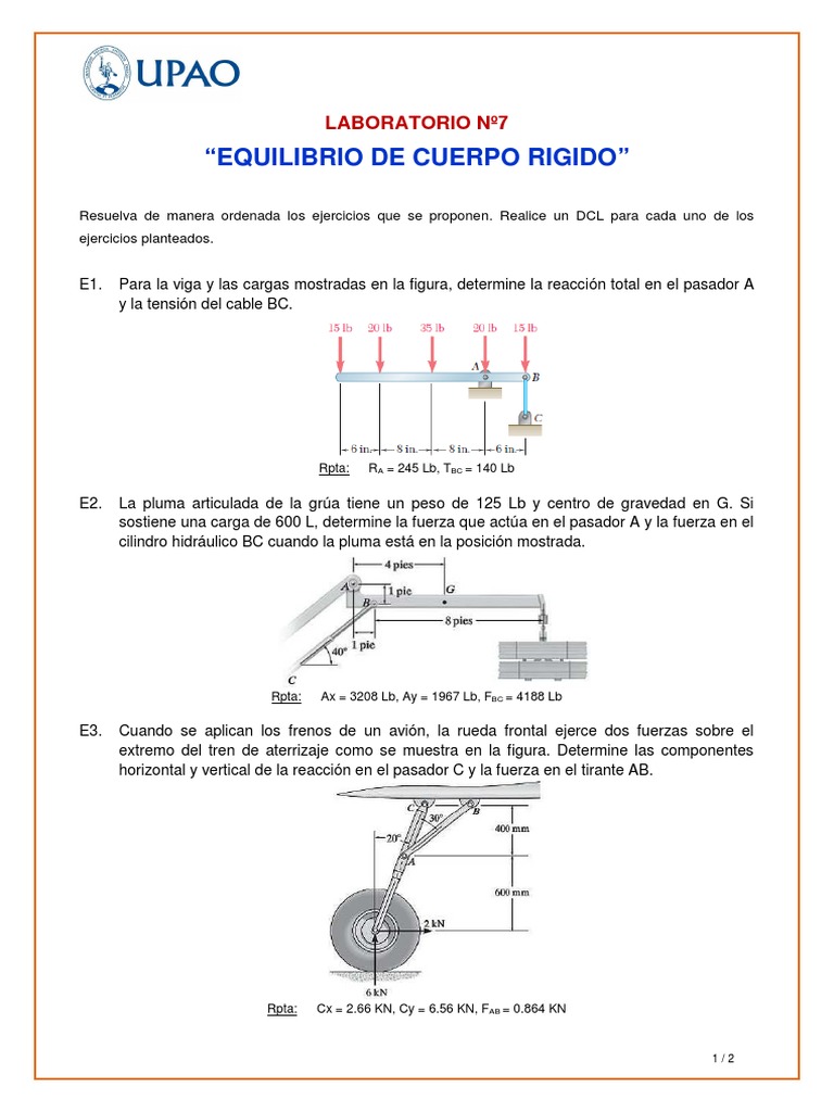Laboratorio Nº7 - Equilibrio de Cuerpo Rigido | PDF