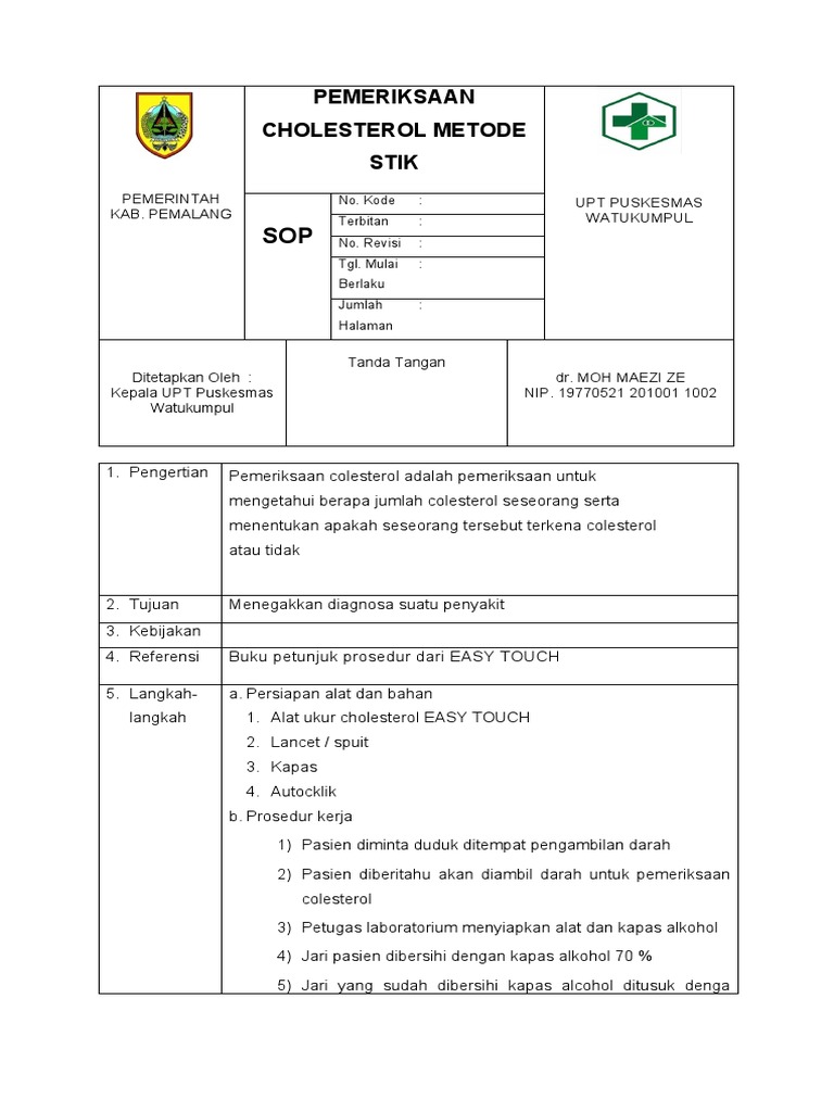 Prosedur Pemeriksaan Kolesterol Stik | PDF