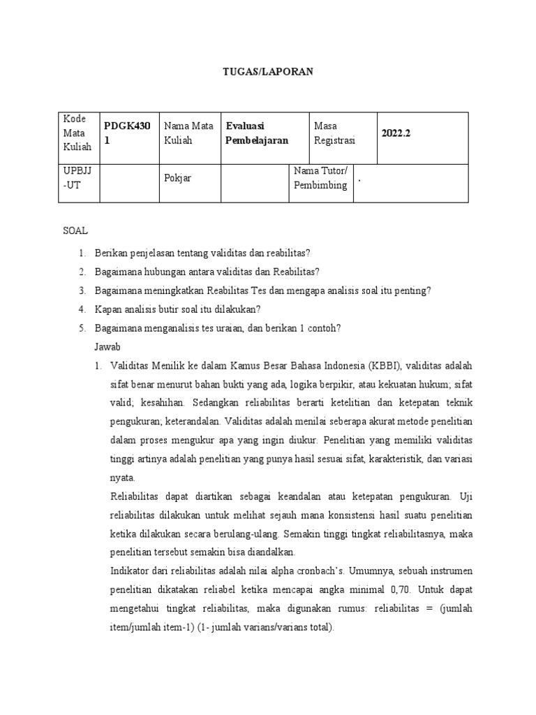 Tugas 3 Evaluasi Pembelajaran Kelas Ut PDF