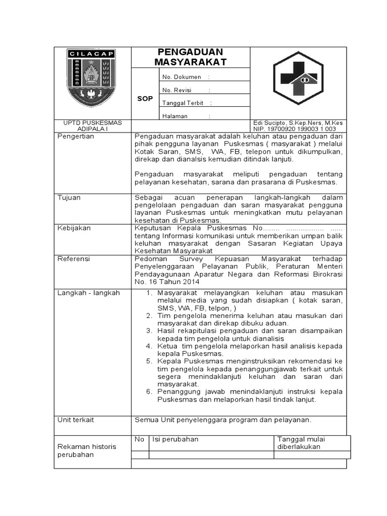 Sop Pengaduan Masyarakat Pdf