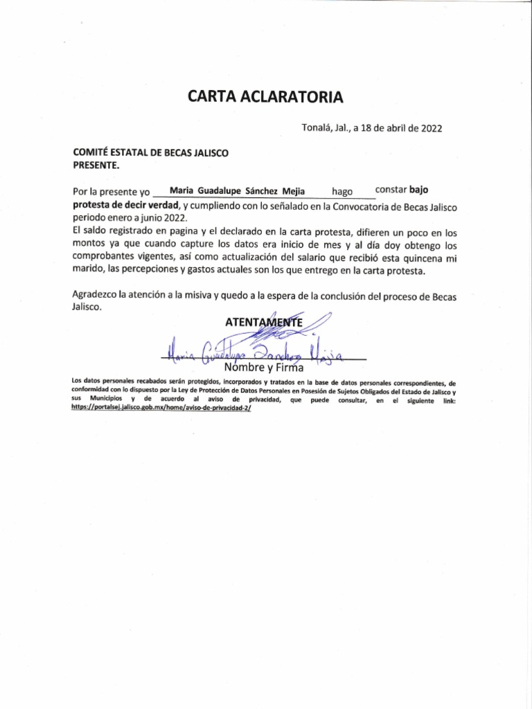 Carta Aclaratoria | PDF