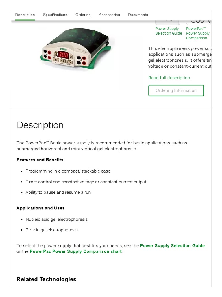 PowerPac™ Basic Power Supply BioRad PDF Power Supply Gel